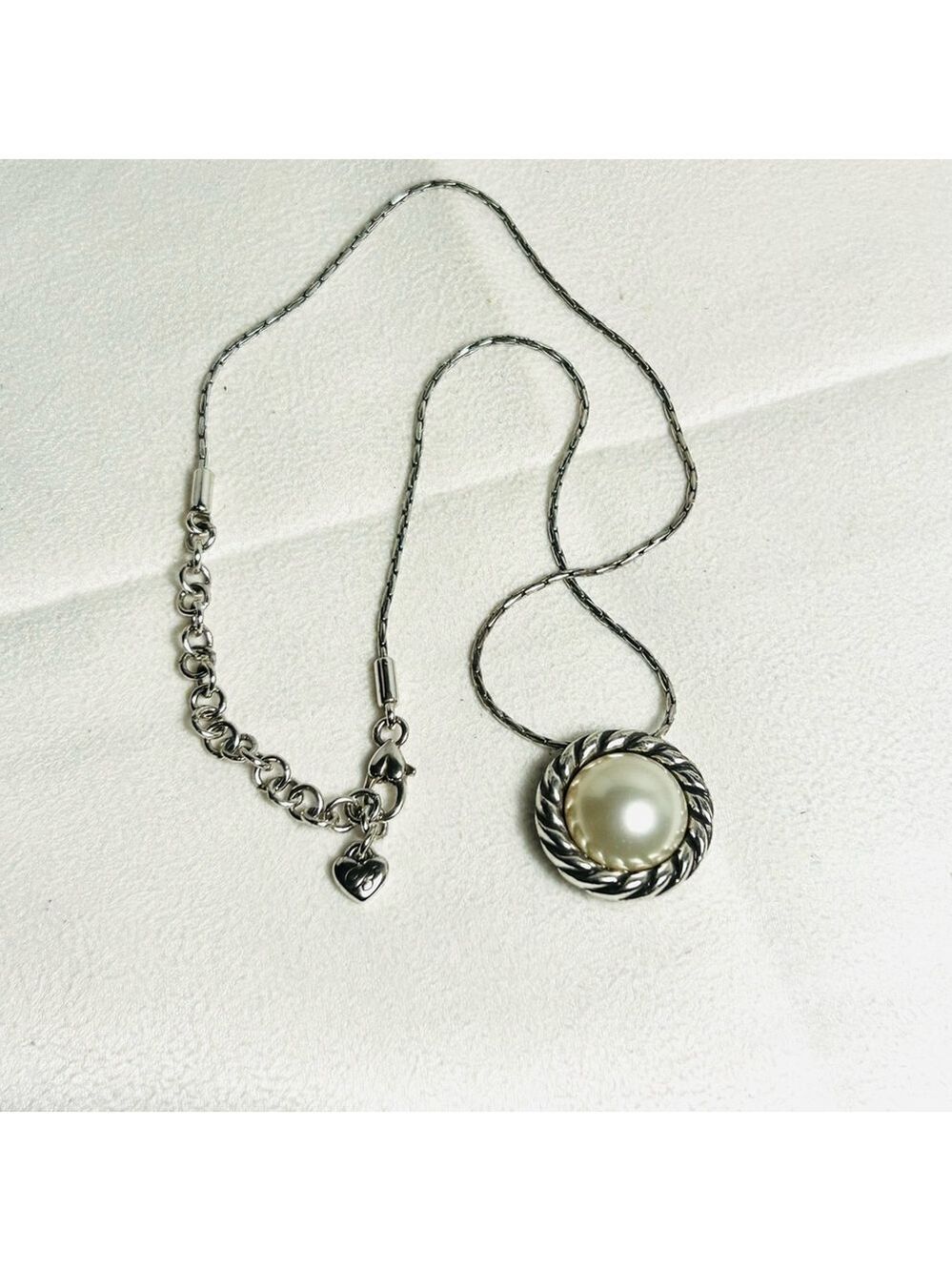 Brighton Magic Pearl Necklace Reversible Pendant Silver Plated Crystals 17" - Picture 9 of 14